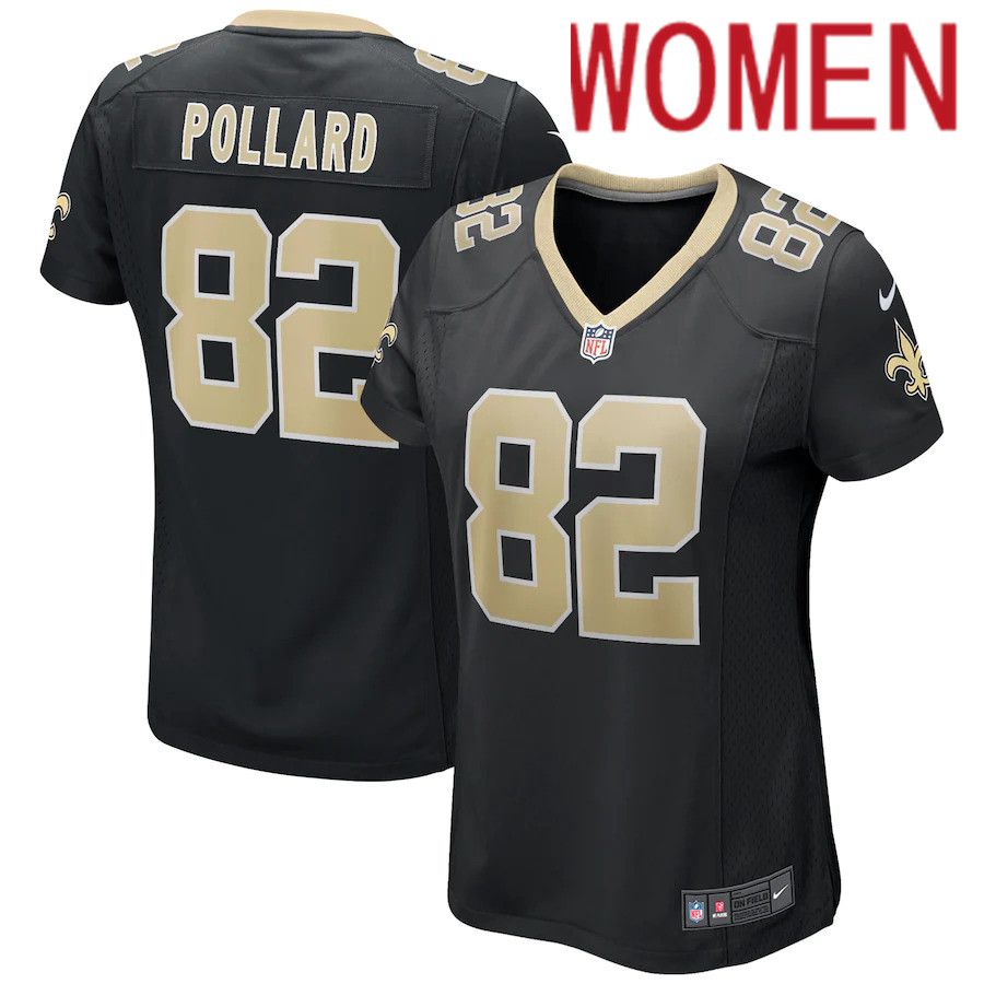 Women New Orleans Saints #82 Bob Pollard Nike Black Game Retired Player NFL Jersey->women nfl jersey->Women Jersey